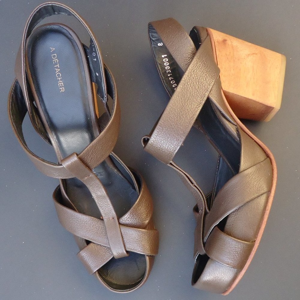 SIZE 8. A Detacher wooden platform heels shoes.